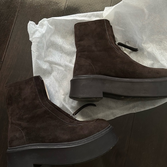 The Row Suede Zipped Boots in Dark Brown - Picture 3 of 7